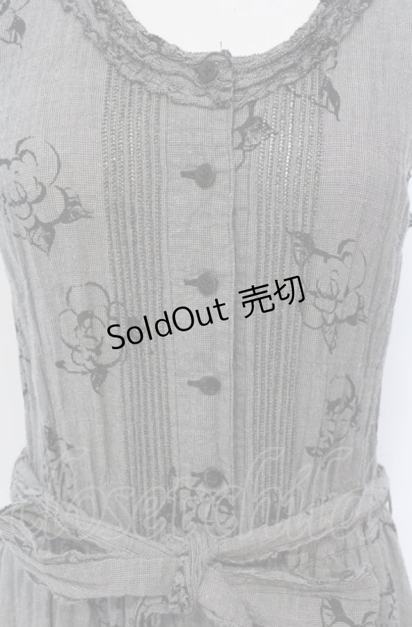 画像2: INGEBORG / 千鳥格子カメリアプリントロングワンピース 9 グレー O-25-04-30-1031-LO-OP-IG-OS (2)