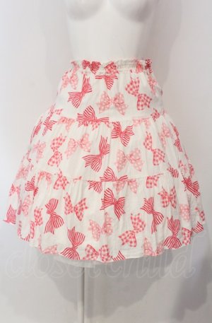 画像: Jane Marple / リボン柄スカート M シロ×ピンク O-25-04-30-1043-JM-SK-OW-OS