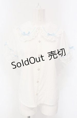 画像: axes femme kawaii / 梯子レース半袖ブラウス M シロ×サックス O-25-04-30-1047-AX-BL-OW-OS