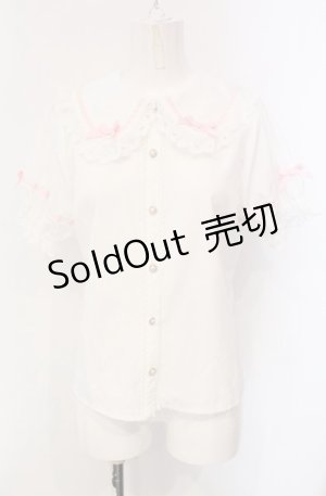 画像: axes femme kawaii / 梯子レース半袖ブラウス M シロ×ピンク O-25-04-30-1048-AX-BL-OW-OS