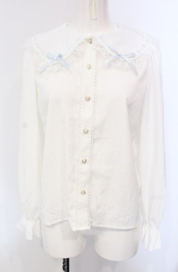 画像1: majoretty / はしごレースブラウス S シロ×サックス O-25-04-30-1052-LO-BL-OW-OS (1)