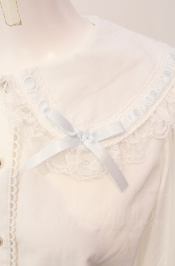 画像2: majoretty / はしごレースブラウス S シロ×サックス O-25-04-30-1052-LO-BL-OW-OS (2)