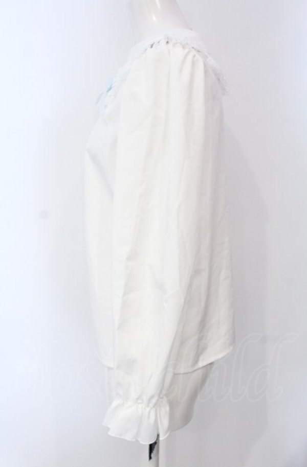 画像3: majoretty / はしごレースブラウス S シロ×サックス O-25-04-30-1052-LO-BL-OW-OS (3)