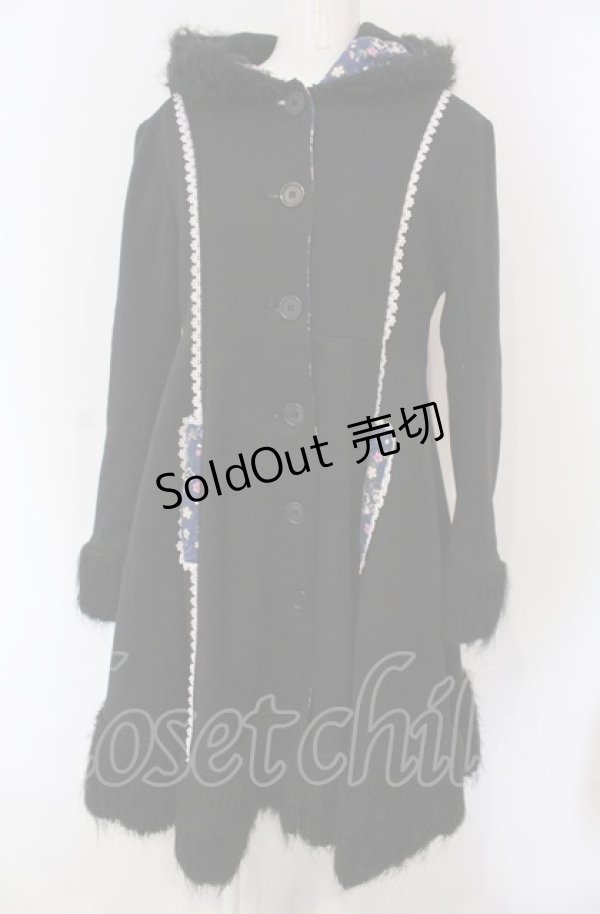 画像1: gouk / 和柄フードロングコート  ブラック×ネイビー O-25-04-30-1062-GO-CO-IG-ZT-C027 (1)
