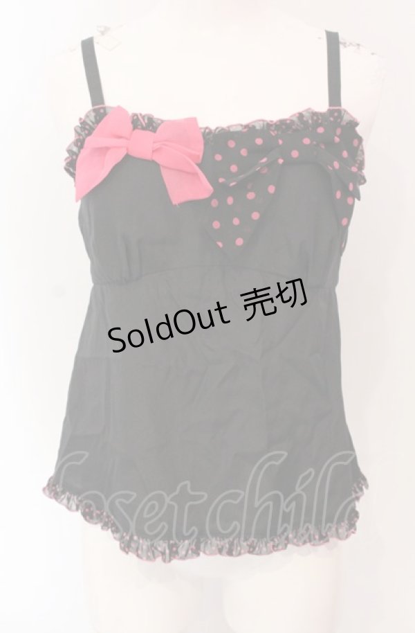画像1: MILK / ダブルリボンキャミ  クロ×ピンク O-25-04-30-1075-ML-TO-OW-OS (1)