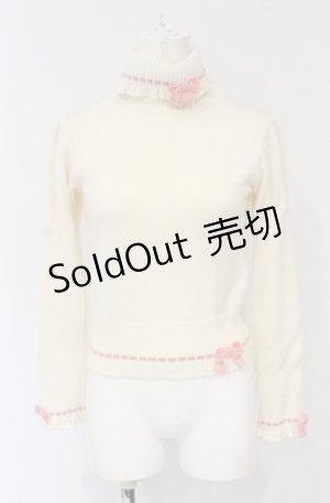 画像: Shirley Temple / リボン通しタートルニット 150ｃｍ アイボリー×ピンク O-25-04-30-1114-ET-TO-OW-OS