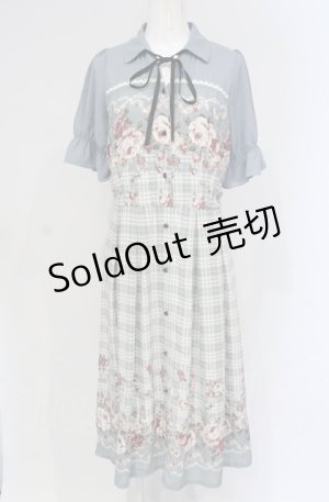 画像: axes femme / フラワー×チェックワンピース M ブルー O-25-04-30-1121-AX-OP-OW-OS