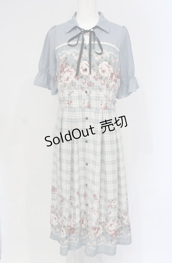 画像1: axes femme / フラワー×チェックワンピース M ブルー O-25-04-30-1121-AX-OP-OW-OS (1)