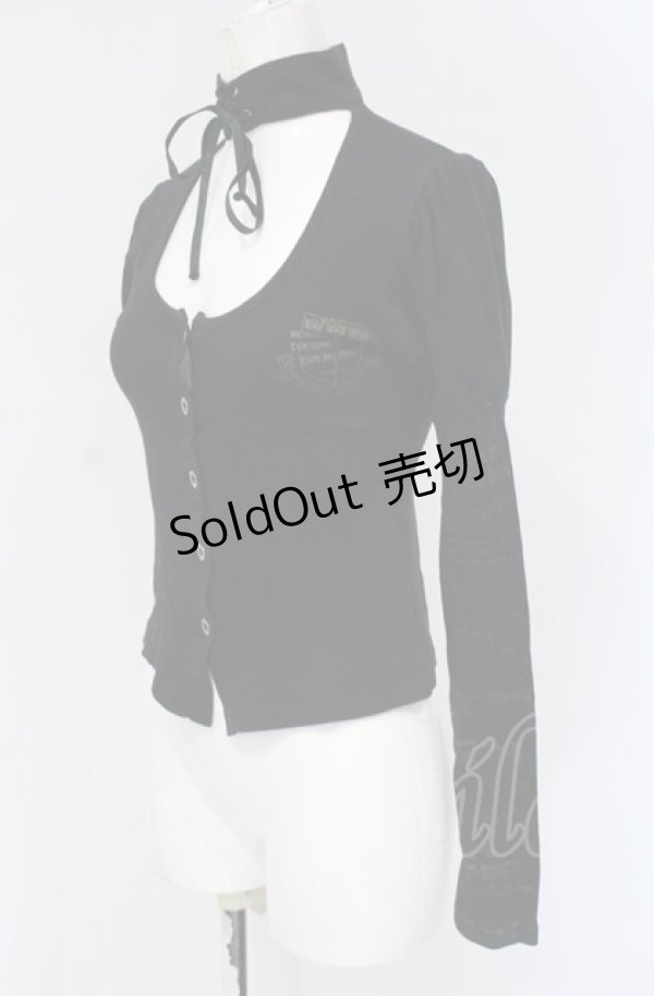 画像2: h.naoto Blood / チョーカー付きカットカーディガン  ブラック O-25-04-30-1133-HN-TO-OW-OS (2)