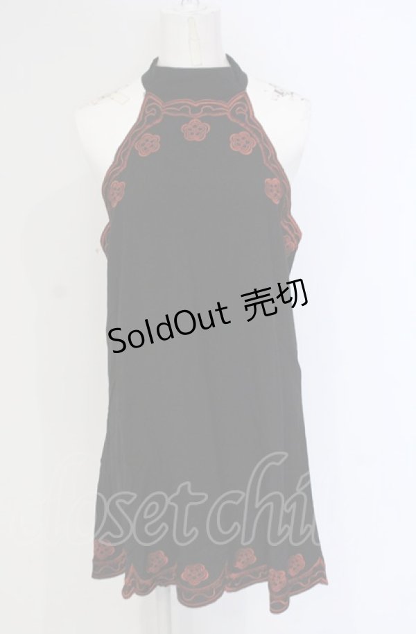 画像1: GOTHその他 / 刺繍ホルタ-トップス L クロ×オレンジ O-25-04-30-1141-EL-TO-OW-OS (1)
