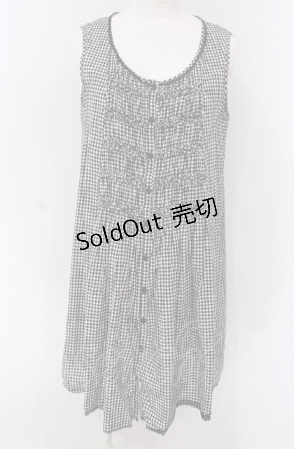 画像1: INGEBORG / ギンガムチェックフロントシャーリングノースリーブチュニック 9 クロ×シロ O-25-04-30-1020-LO-TO-IG-OS (1)
