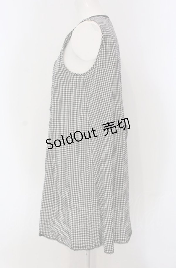 画像3: INGEBORG / ギンガムチェックフロントシャーリングノースリーブチュニック 9 クロ×シロ O-25-04-30-1020-LO-TO-IG-OS (3)