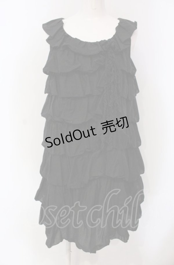 画像1: 【SALE】PINK HOUSE / 段々フリルノースリーブチュニックブラウス  クロ O-25-04-30-1021-LO-BL-IG-ZT364 (1)