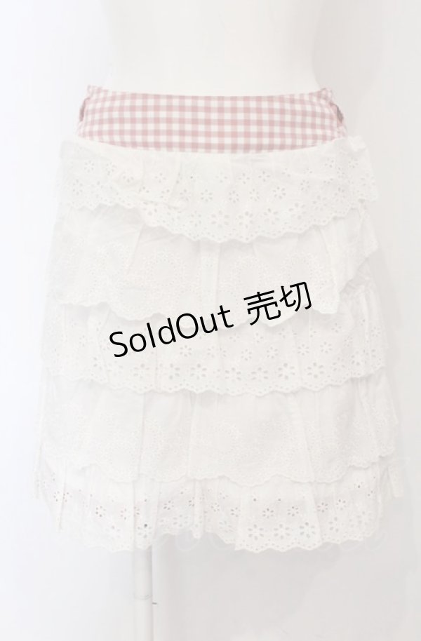 画像1: Jane Marple / カットワークレースとギンガムチェックのリバーシブルスカート  ピンク×シロ O-25-04-30-2085-JM-SK-IG-OS (1)