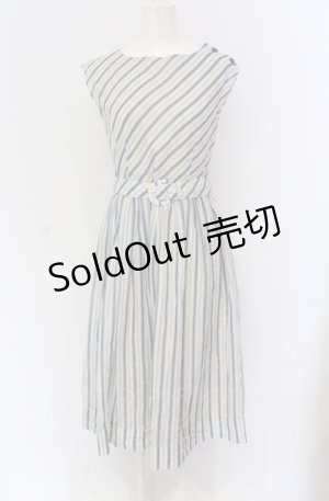 画像: an another angelus / スカーフ付きマルチストライプワンピース  アイボリー×ブルー O-25-04-30-2013-CA-OP-IG-OS