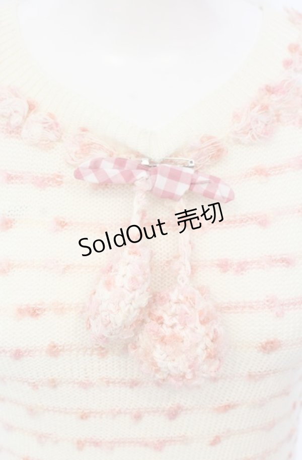 画像2: Jane Marple / チェリーモチーフニットトップス  アイボリー×ピンク O-25-04-30-2132-JM-TO-IG-OS (2)