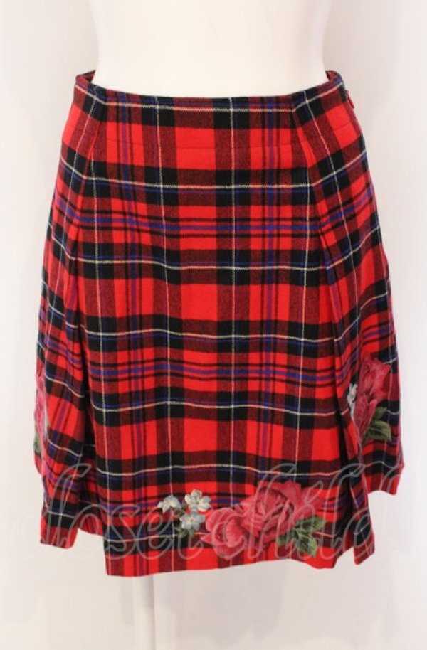 画像1: Jane Marple / Tartan Rose アップリケエンブロイダリースカート M アカチェック O-25-04-30-2153-JM-SK-IG-OS (1)