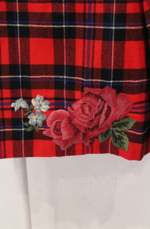 画像2: Jane Marple / Tartan Rose アップリケエンブロイダリースカート M アカチェック O-25-04-30-2153-JM-SK-IG-OS (2)