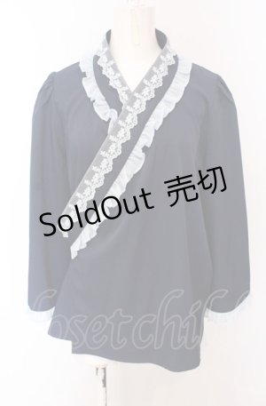 画像: axes femme Kawaii / 衿レース付き和風ブラウス  ネイビー O-25-04-30-2187-AX-BL-IG-OS