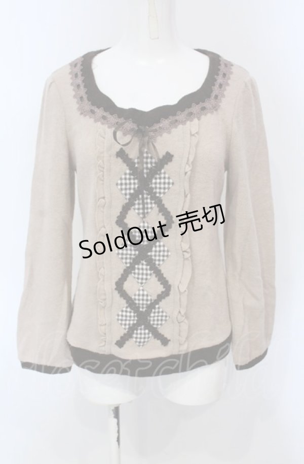 画像1: axes femme / パッチワークアーガイルプルオーバー M ピンクベージュ O-25-04-30-2003-AX-TO-IG-OS (1)