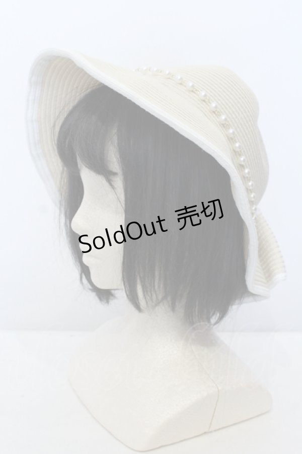 画像1: axes femme / パール付き雑材UVハット  キナリ O-25-05-03-007-AX-AC-OW-ZT-K007 (1)