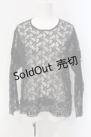 画像: KANEKO ISAO / はしごレース使い刺繍レースブラウス  クロ O-25-05-05-030-EL-BL-OW-OS