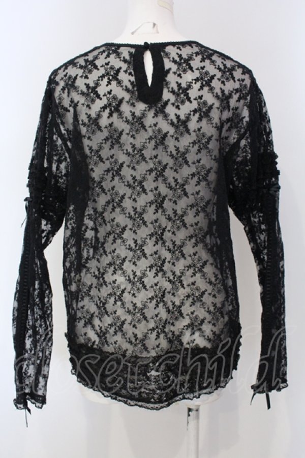 画像4: KANEKO ISAO / はしごレース使い刺繍レースブラウス  クロ O-25-05-05-030-EL-BL-OW-OS (4)