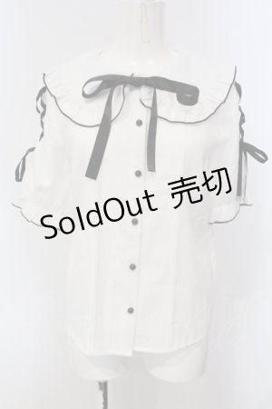 画像: MA*RS / 袖スピンドル丸襟ブラウス  シロ×クロ O-25-05-05-035-EL-BL-OW-OS