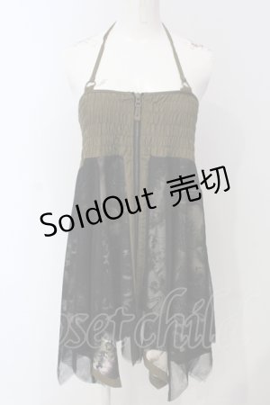 画像: Ozz Croce / 和柄チュールランダムスカート  カーキブラウン O-25-05-05-037-OO-SK-IG-OS