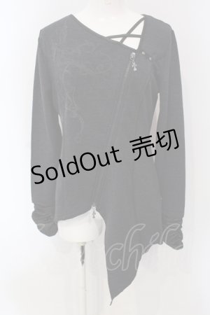 画像: Ozz Croce / ジップ配色裏起毛クロスカットソー  グレー O-25-05-05-053-OO-TO-IG-OS