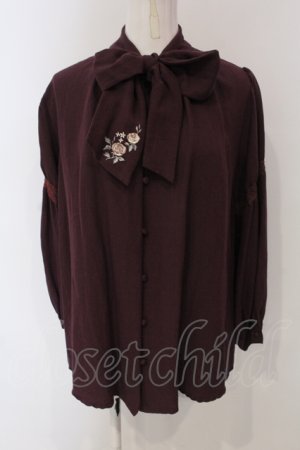 画像: axes femme / 刺繍入りリボンロングブラウス M ワイン O-25-05-05-071-AX-BL-OW-OS