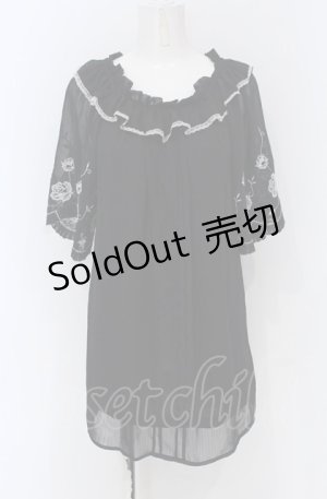 画像: axes femme / 刺繍袖楊柳シフォンチュニック M クロ O-25-05-06-007-AX-OP-OW-OS