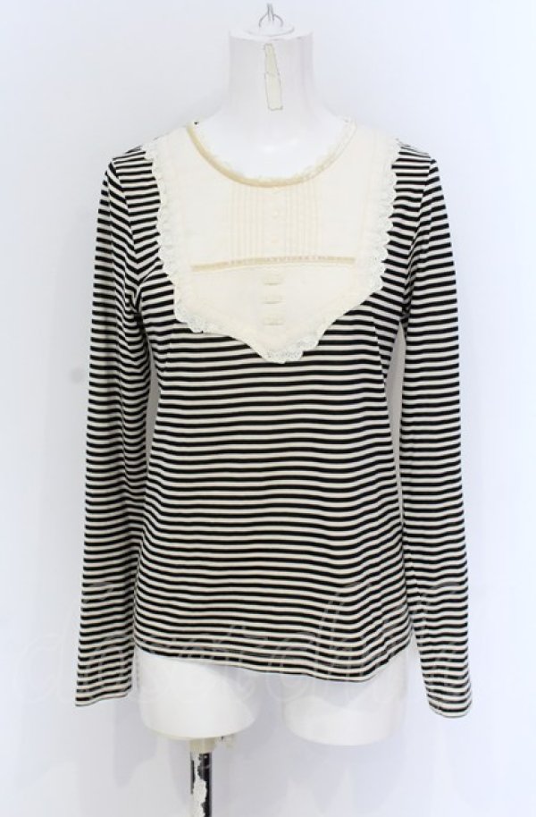 画像1: Franche Lippee / タックヨークスクエアボーダーカットソー M アイボリー×クロ O-25-05-06-057-LO-TO-IG-OS (1)