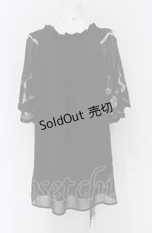 画像2: axes femme / 刺繍袖楊柳シフォンチュニック M クロ O-25-05-06-007-AX-OP-OW-OS (2)
