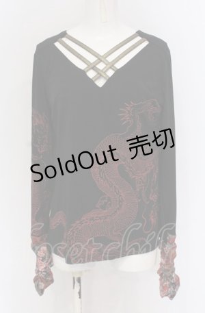 画像: Qutie Frash / 和柄クロスインナーT  ブラック×レッド×ゴールド O-25-05-06-079-QU-TO-IG-OS