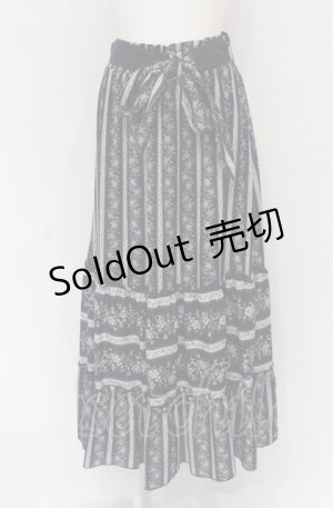 画像: axes femme / ストライプフラワー柄スカート M ネイビー O-25-05-06-085-AX-SK-OW-OS