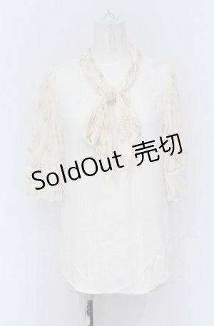 画像: axes femme / 花柄ボリュームリボン付きブラウス M キナリ O-25-05-06-015-AX-BL-OW-OS