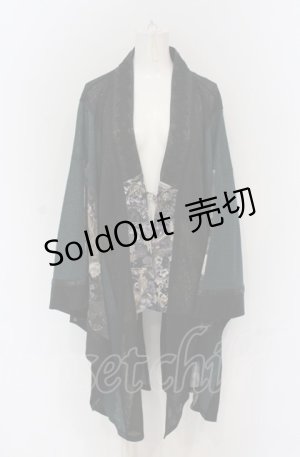画像: Qutie Frash / メッシュ切替着物ショートカーデ  ブラック×グリーン O-25-05-06-034-QU-TO-OW-OS