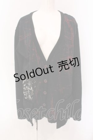 画像: h.ANARCHY / パッチ配色カーディガン  ブラック×レッド O-25-05-08-030-HN-TO-OW-OS