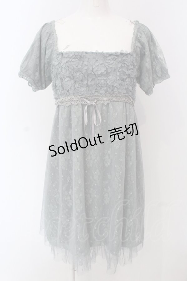 画像1: axes femme / モチーフレース使いチュール切替ワンピース M グリーン O-25-05-08-038-AX-OP-OW-OS (1)
