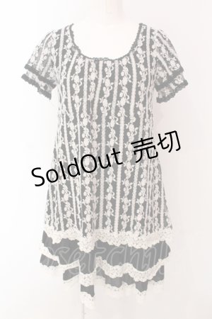 画像: axes femme / 刺しゅうレース使いチュニック M クロ O-25-05-08-043-AX-TO-OW-OS