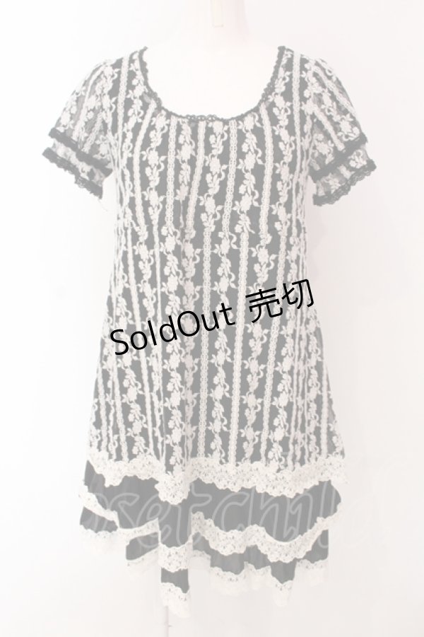 画像1: axes femme / 刺しゅうレース使いチュニック M クロ O-25-05-08-043-AX-TO-OW-OS (1)