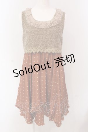 画像: axes femme / プードルファー切替ドットノースリーブワンピース M オレンジ×ブラウン O-25-05-08-045-AX-OP-OW-OS