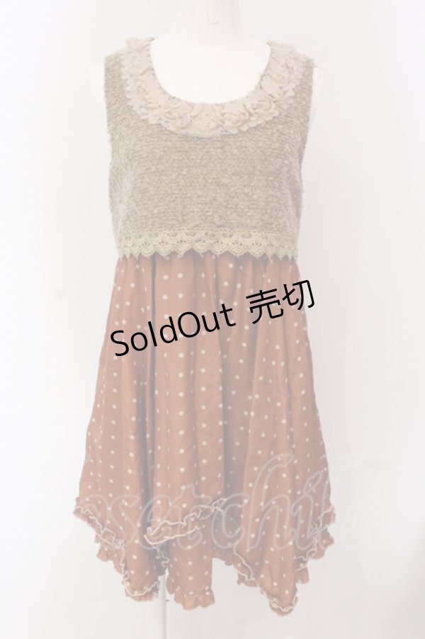 画像1: axes femme / プードルファー切替ドットノースリーブワンピース M オレンジ×ブラウン O-25-05-08-045-AX-OP-OW-OS (1)