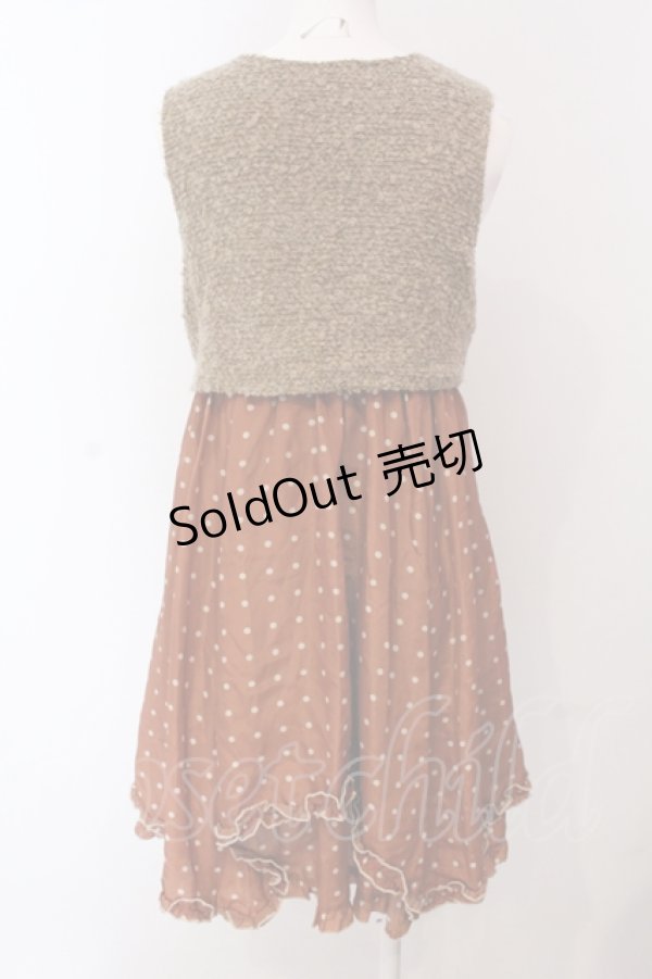 画像2: axes femme / プードルファー切替ドットノースリーブワンピース M オレンジ×ブラウン O-25-05-08-045-AX-OP-OW-OS (2)