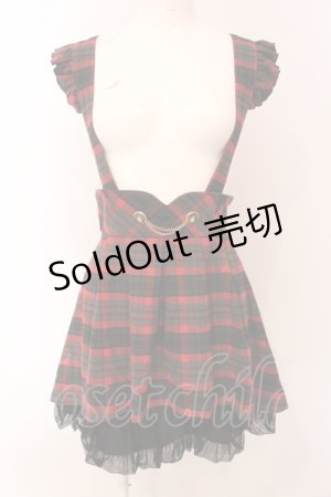 画像: Secret Honey / タータンチェックサスペンダースカート 2 アカ×グレーチェック O-25-05-08-069-CA-SK-IG-OS