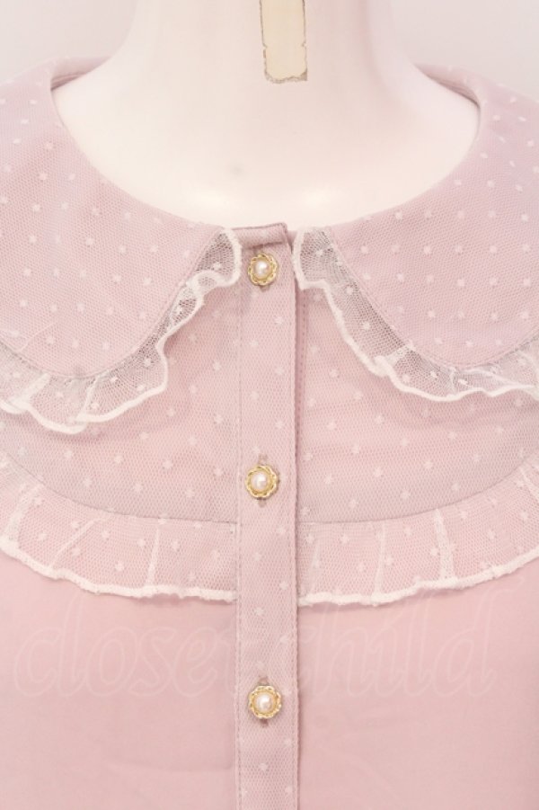 画像2: axes femme kawaii / ドットチュールローズブラウス  ピンク O-25-05-08-077-AX-BL-IG-OS (2)