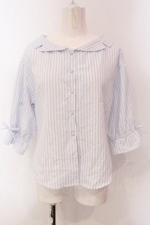 画像: F&A / オフショル開衿5分袖シャツ F シロ×ブルー O-25-05-10-017-LO-BL-OW-OS