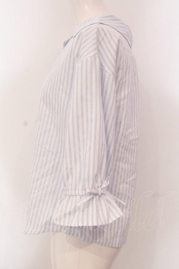 画像2: F&A / オフショル開衿5分袖シャツ F シロ×ブルー O-25-05-10-017-LO-BL-OW-OS (2)