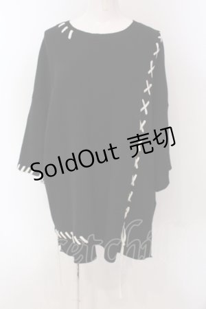 画像: HARE / レースアップステッチ半袖ニット  ブラック O-25-05-10-028-LO-TO-IG-OS